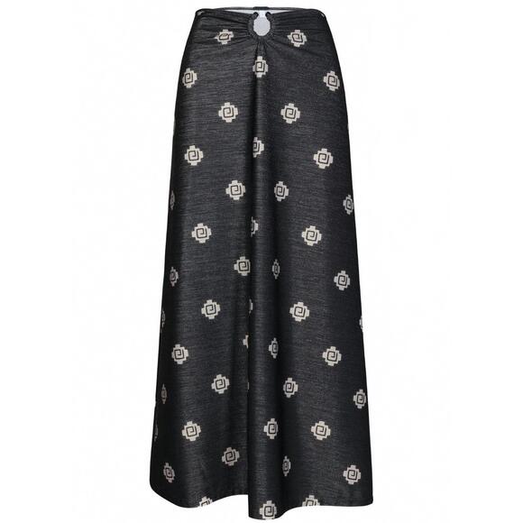 NEW JOHANNA ORTIZ women's shimmering keel midi skirt in black/ecru